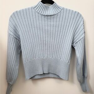 Zaful Women's Ribbed Mock Neck Sweater - Light Blue